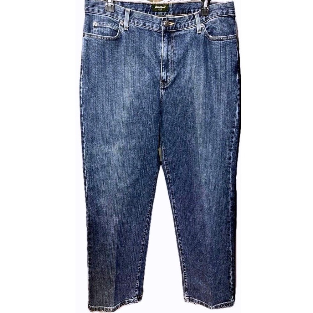 Eddie Bauer Women Medium Wash Straight Leg Jeans Size 16P Petite Blue Stretch
